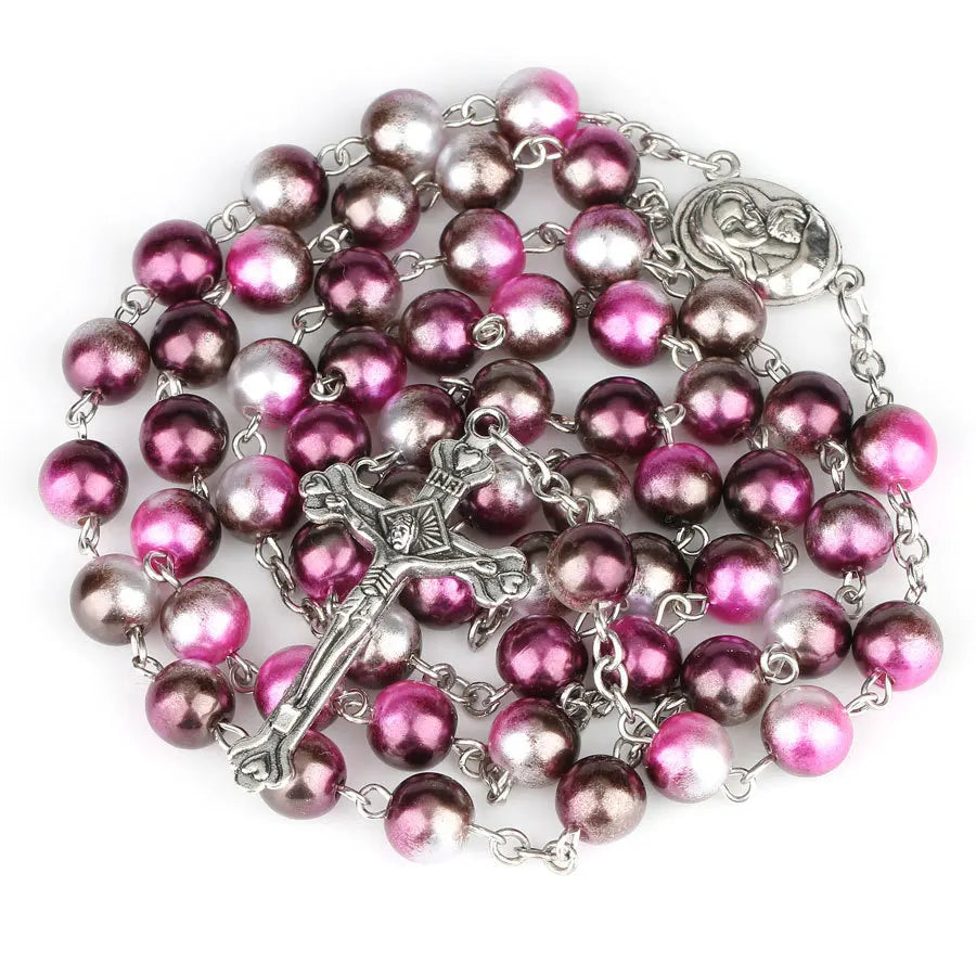 12 colors Religion Rosary necklace For Women Christian Virgin Mary Jesus Cross pendant Long beads chains Fashion Jewelry Gift Vera Lux