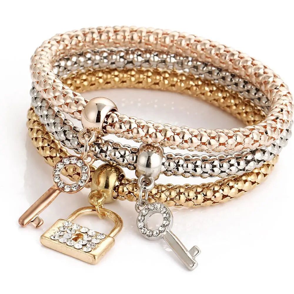 3colors/Lot Elastic Bracelets & Bangle For Women Crystal Tree of Life Owl Key lock Music Note Owl Butterfly Heart Charm Jewelry Vera Lux
