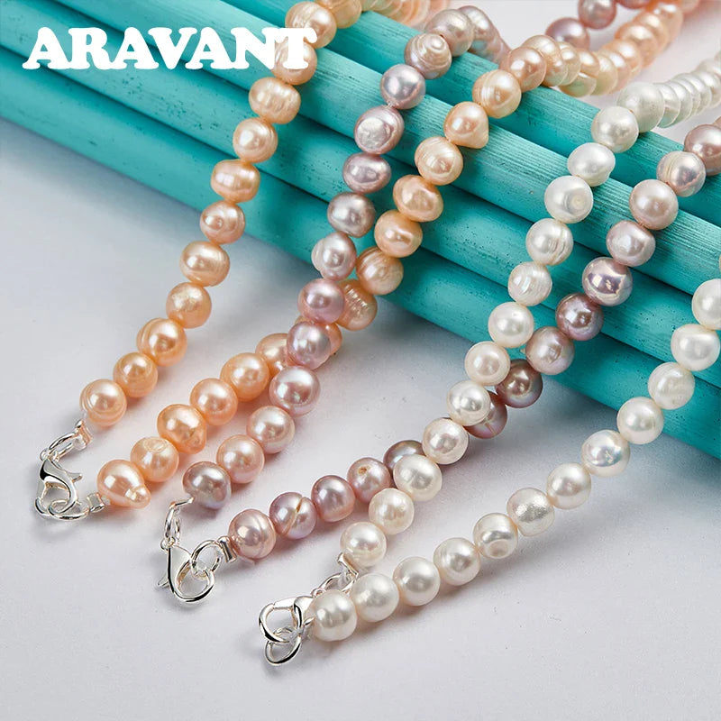 Aravant 925 Silver Freshwater Pearl Necklaces Chain For Women Wedding Fashion Jewelry Vera Lux
