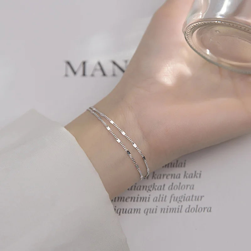 s925 Sterling Silver Double Layers Simple Bracelet for Women Temperament Elegant Sweet Link Chain Bracelet Jewelry Vera Lux