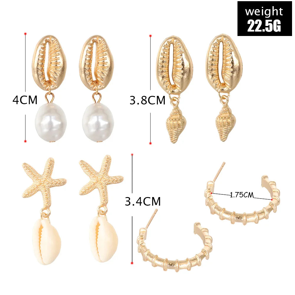 Bohemia Shell Starfish Dangle Earring set For Women Summer Beach Pearl Conch Drop Geometric Earring Girls Fashion Jewelry Vera Lux