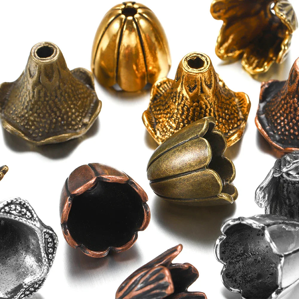 2pcs/lot Alloy Beads Caps Mixed Hollow Flower Necklace Earrings End Beads Cap Connectors For DIY Jewelry Making Accessroies Vera Lux