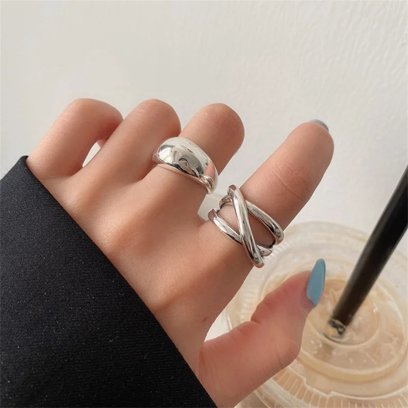 VENTFILLE 925 Sterling Silver Irregular Water Droplets Cross Ring Female Simple Retro Style Handmade Jewelry Vera Lux