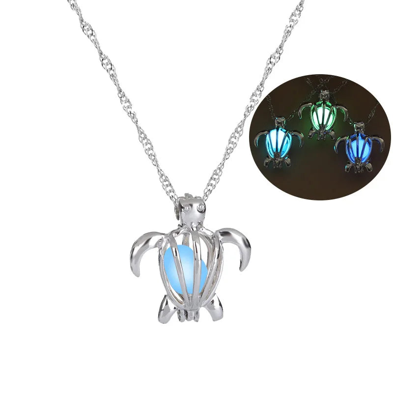 Glow in The Dark Locket necklace For Women Gun skull Heart mermaid Cross tortoise Glowing beads cage pendant Fashion Jewelry Vera Lux