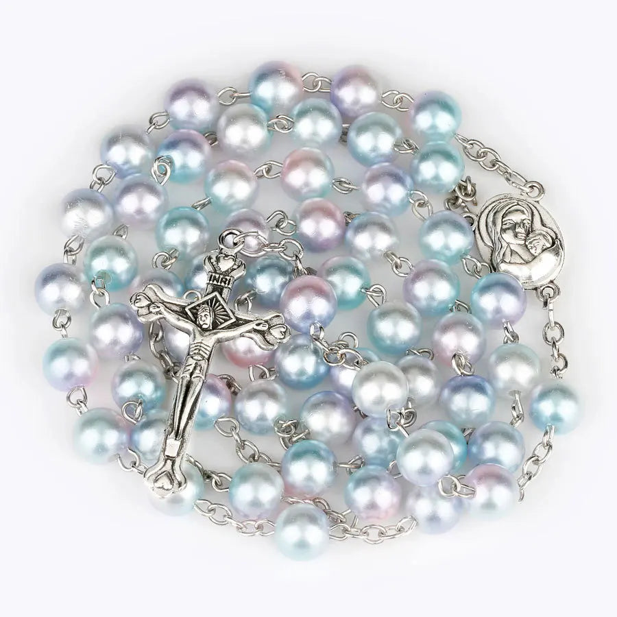 12 colors Religion Rosary necklace For Women Christian Virgin Mary Jesus Cross pendant Long beads chains Fashion Jewelry Gift Vera Lux