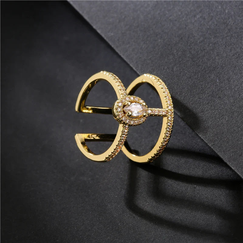 NEWBUY Fashion Gold Color Geometric Copper Ring Women Wedding Jewelry Hot Sale AAA+ Cubic Zirconia Finger Ring Femme Bijoux Vera Lux