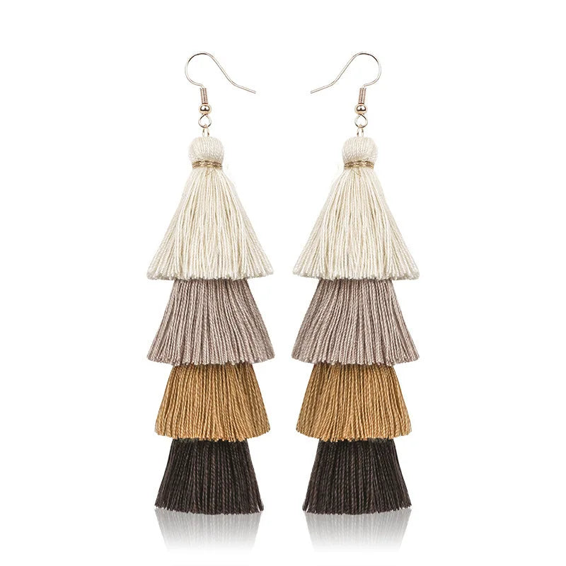 Bohemian 4 Layered Tassel Earrings For Women Ethnic Long Fringe Multi color Statement Dangle Earring GirlsFashion Jewelry Vera Lux
