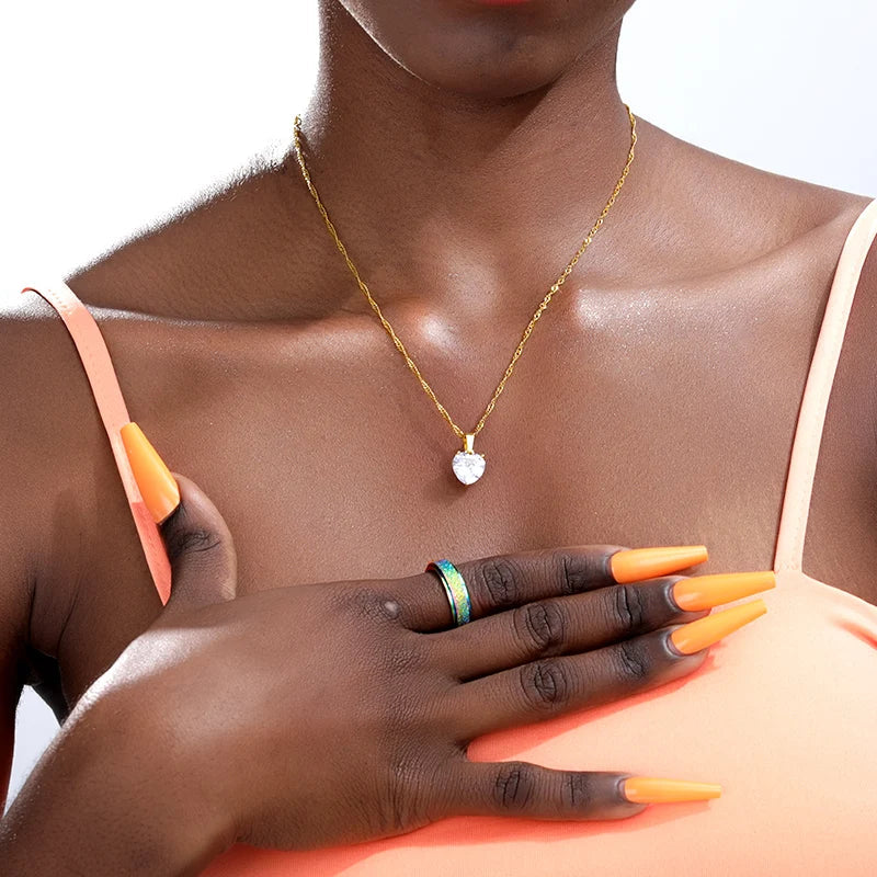Heart Necklaces For Women Stainless Steel Gold Plated Chain Zircon Heart Pendant Choker Necklace Wedding Boho Jewelry Gift Femme Vera Lux