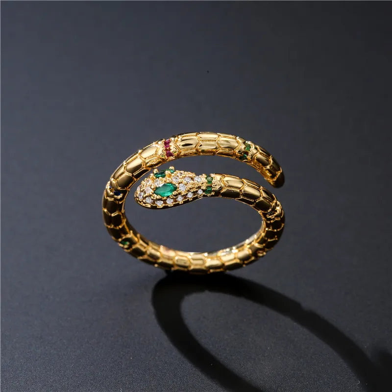 Fashion Gold Color Snake Ring For Women Girl Adjustable Exquisite Shiny Cubic Zirconia Finger Ring Wedding Jewelry Gift Vera Lux