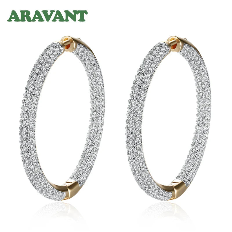 925 Silver 34mm 18K Gold Circle Hoop Earrings For Women Fashion Wedding Jewelry Vera Lux