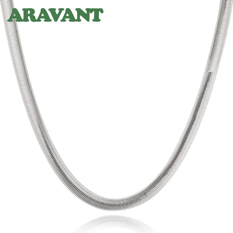 Aravant 925 Sterling Silver 16/18/20/22/24/26 Inch 6MM Flat Snake Chain Necklace For Women Men Fashion Wedding Jewelry Vera Lux