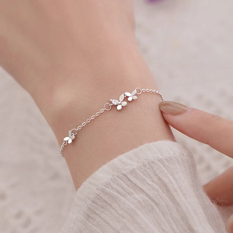 VENTFILLE 925 Silver Diamond-Studded Butterfly Bracelet Women's Fashion Temperament Flower Adjustable Bracelet Vera Lux