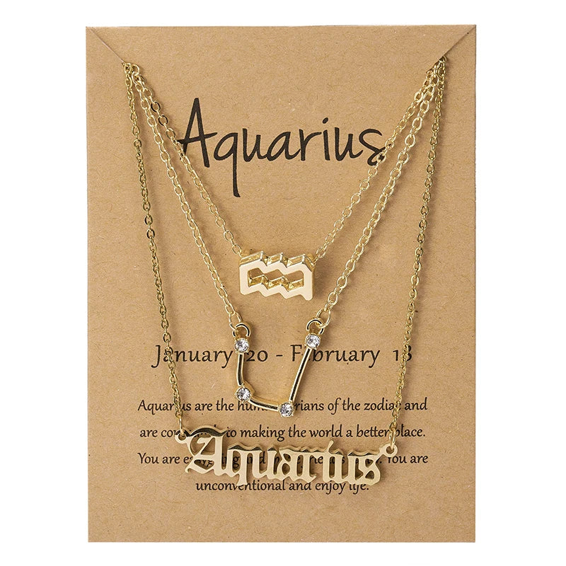 3Pcs/set 12 Zodiac Sign Necklace For Women 12 Constellation Pendant Chain Choker Birthday Jewelry With Cardboard Card Vera Lux