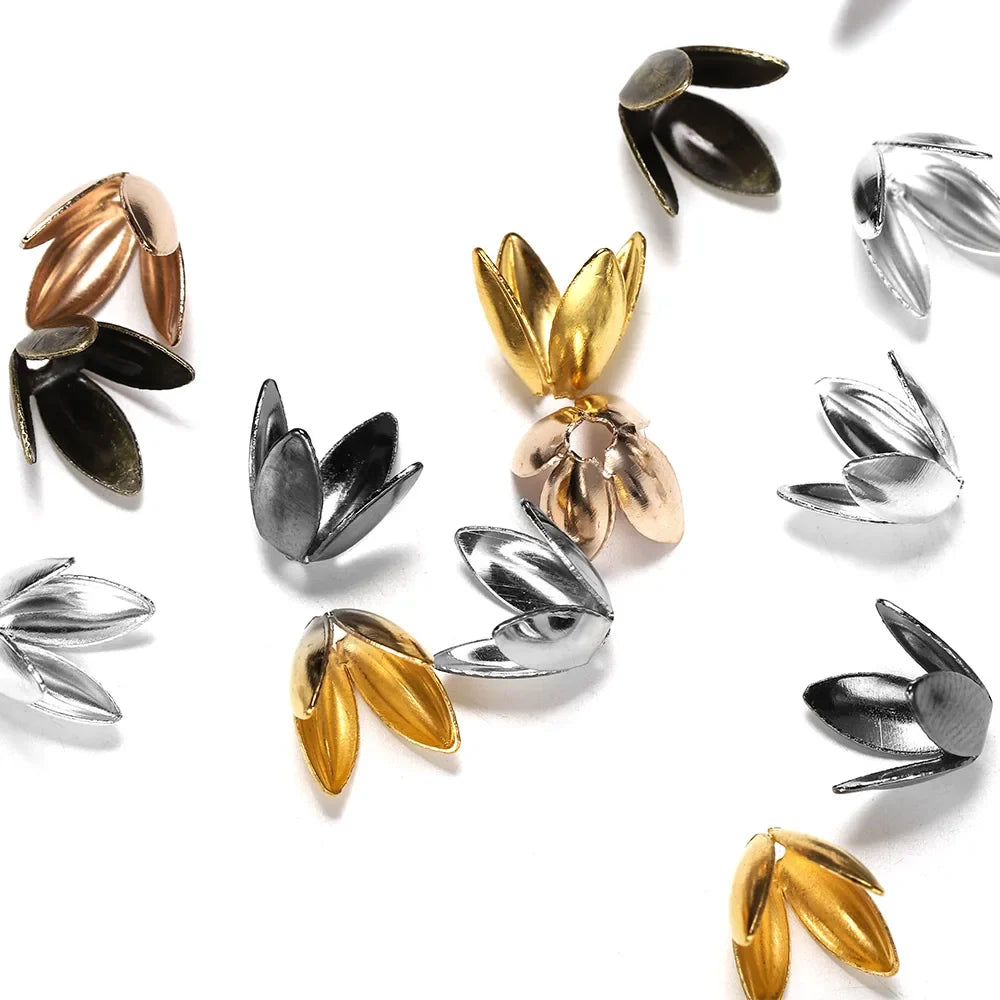 100pcs/lot Four Leaves Flower Metal Bulk Loose Sparer Caps Petal Apart End Bead Caps For Jewelry Making Bracelet Findings Vera Lux