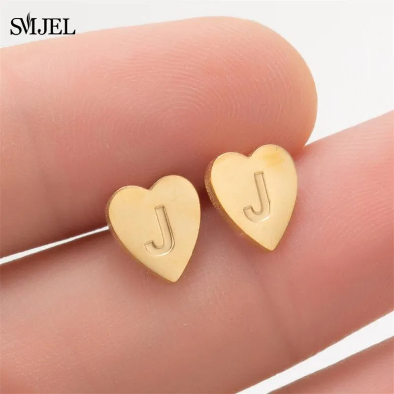 100% Stainless Steel A-Z Initial Earrings for Women Girls Personalize Letter Name Heart Stud Earring Family Jewelry Best Gifts Vera Lux