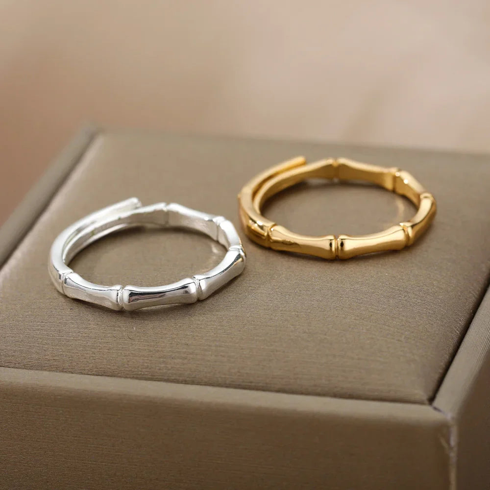 Stainless Steel Bamboo Joint Rings For Women Men Silver Color Open Adjustable Male Female Engagement Wedding Ring Jewelry Vera Lux