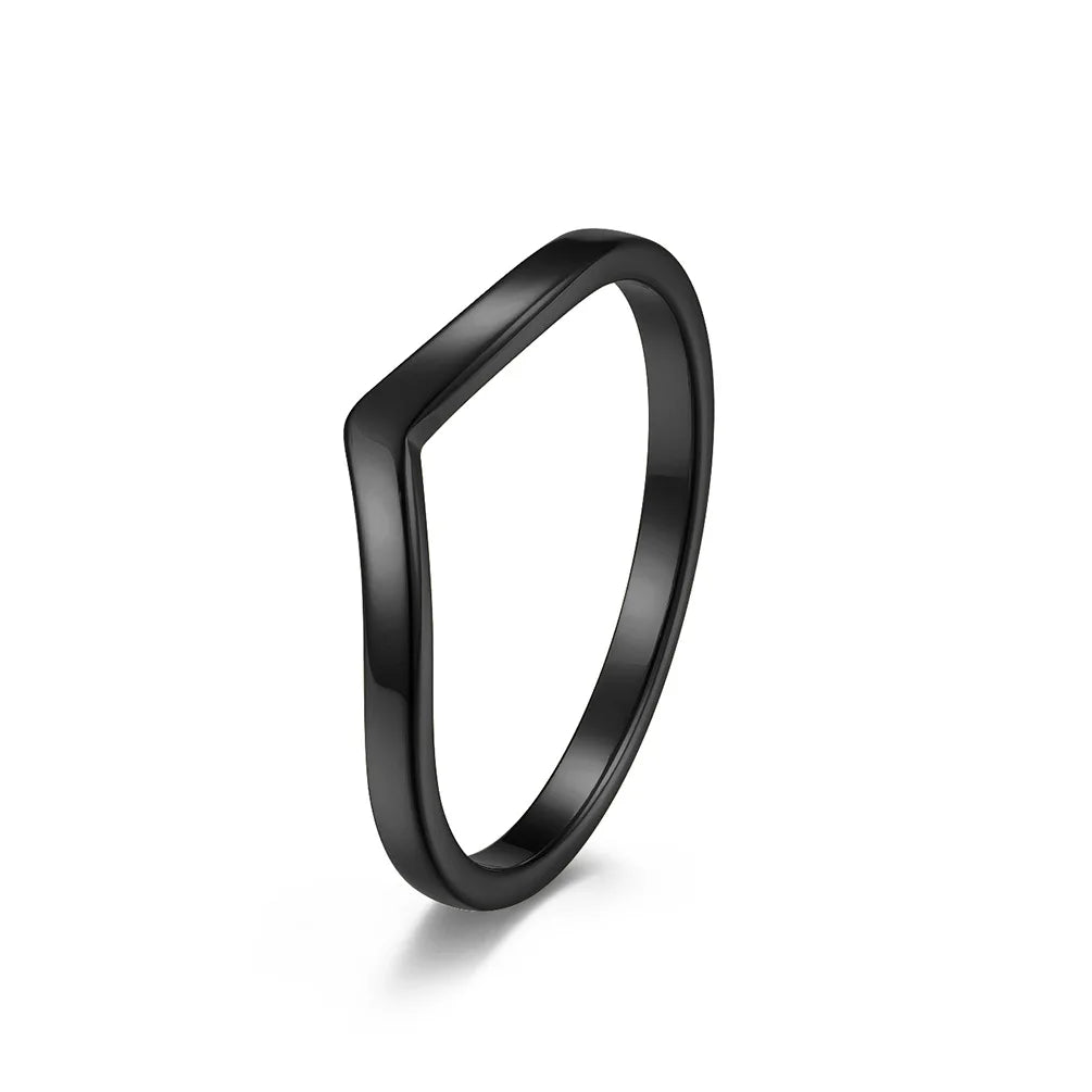 2mm Thin V Shape Stackable Ring Stainless Steel Plain Polished Band for Women Girl Size 5-10 Vera Lux
