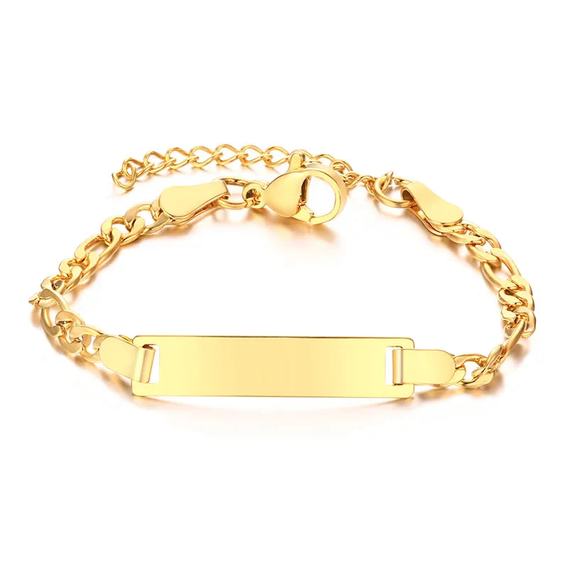 Persoanlized Custom Name Heart Bracelet,Stainless Steel Figaro Chain Link Adjustable,Engraved Gift for Boy Girl Vera Lux