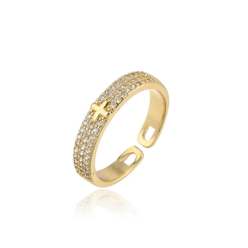 Classic Design Bling Bling Cross Ring 2026 Fashion Gold Color CZ Open Ring Adjustable Wholesale Christian Jewelry Gift Vera Lux