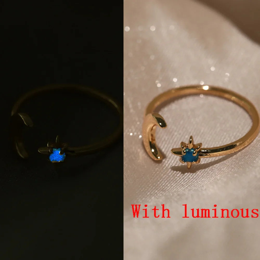 Zircon Moon Rings For Women Stainless Steel Glowing Moon Star Adjustable Finger Ring Aesthetic Wedding Jewelery Gift bague femme Vera Lux