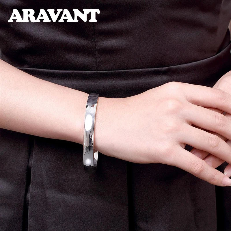 Aravant 925 Silver 10MM Smooth Bracelet&Bangle For Men Women Fashion Jewelry Gifts Vera Lux