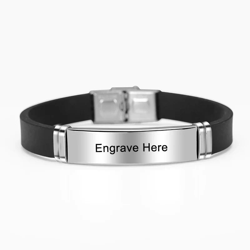 Personalized Engraved Name Letter Logo Bracelet Stainless Steel Silicone Bracelets Bangles For Men Women Custom Jewelry Vera Lux