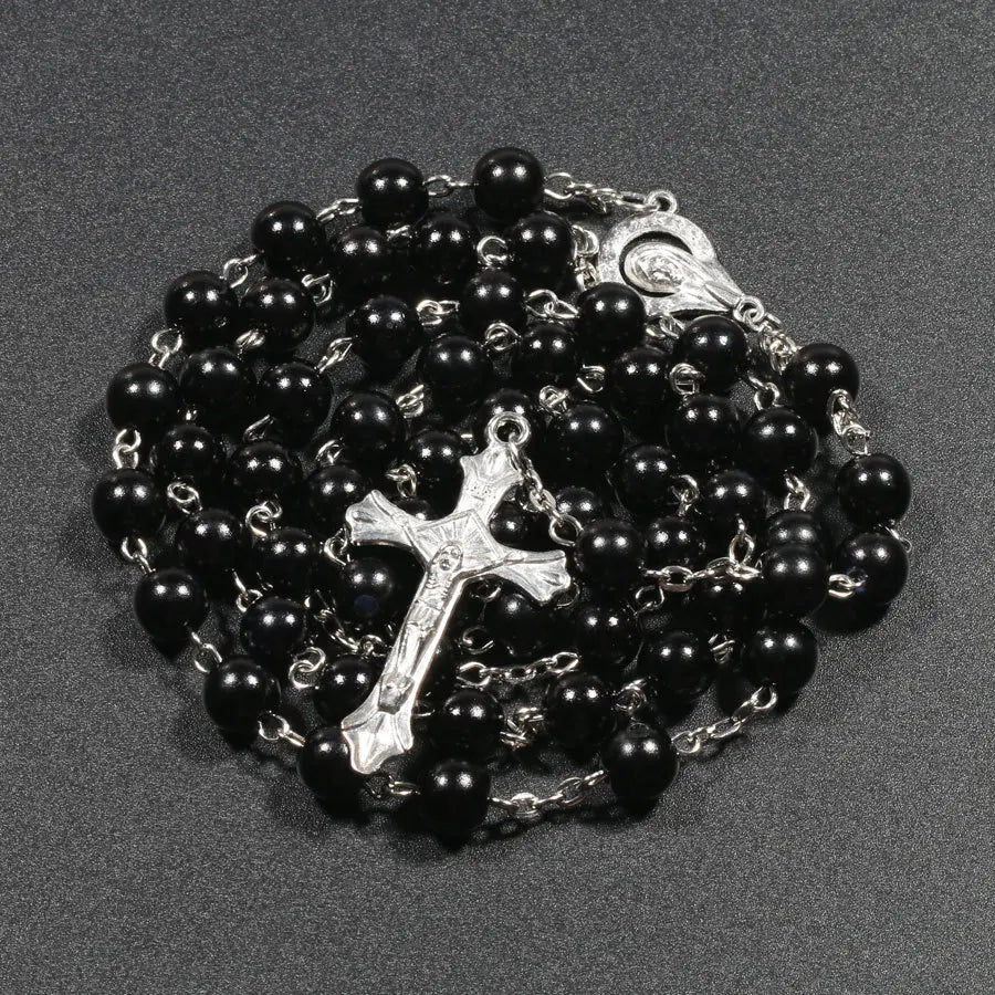 Religion Christian Faux pearl Rosary necklace For Women Virgin Mary Jesus Cross pendant Long beads chains Fashion Jewelry Vera Lux