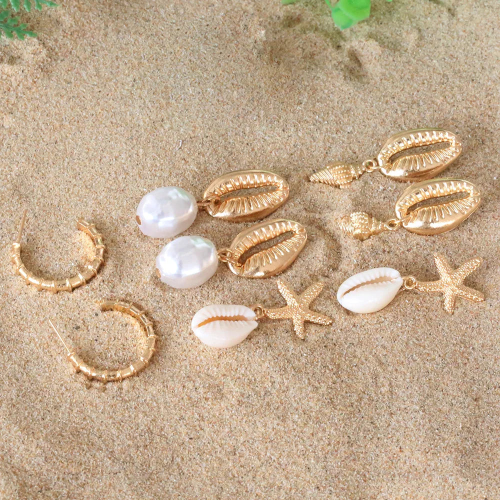 Bohemia Shell Starfish Dangle Earring set For Women Summer Beach Pearl Conch Drop Geometric Earring Girls Fashion Jewelry Vera Lux