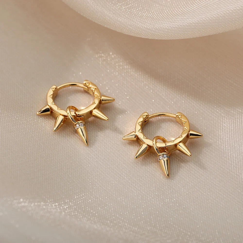 Punk Spike Rivet  Stainless Steel Earrings For Women Gold Color Earring Gothic Christmas Party Jewelry Gift Bijoux Femme Vera Lux