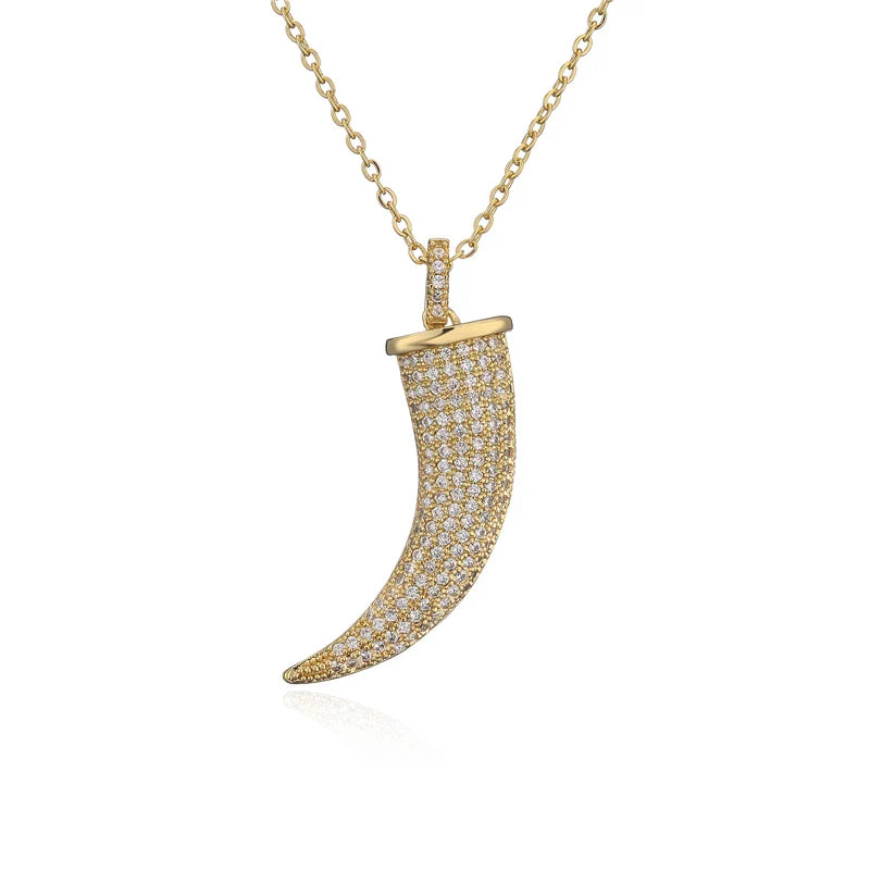 NEWBUY Luxury Full Cubic Zirconia Pave Setting Wolf's fang Pendant Necklace For Women Vintage Bohemian Style Party Jewelry Gift Vera Lux
