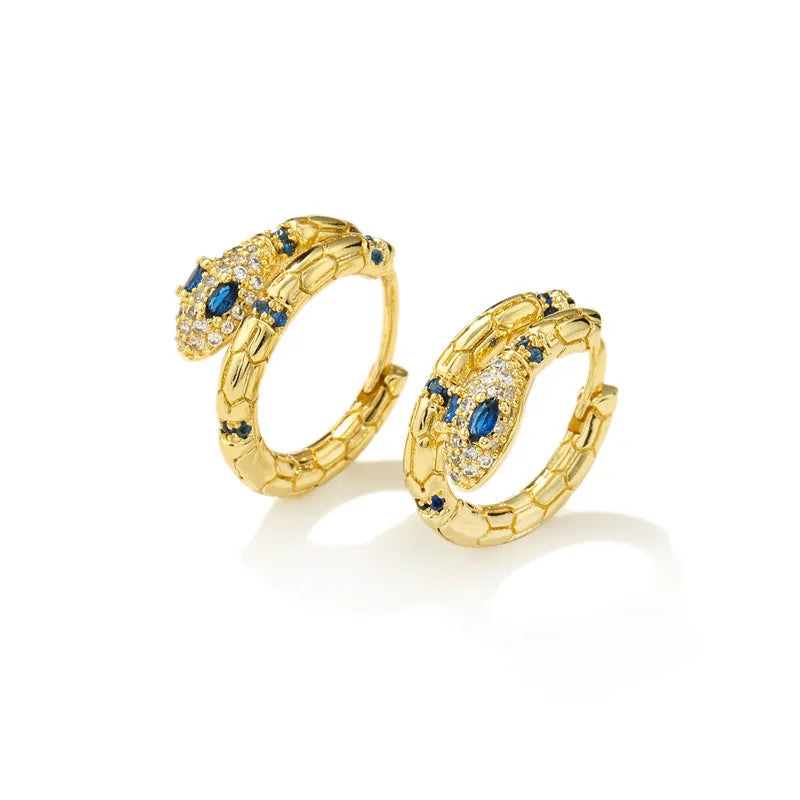 High Quality Colorful Crystal Zirconia Snake Earrings Punk Style Gold Color Small Hoop Earrings Jewelry Vera Lux