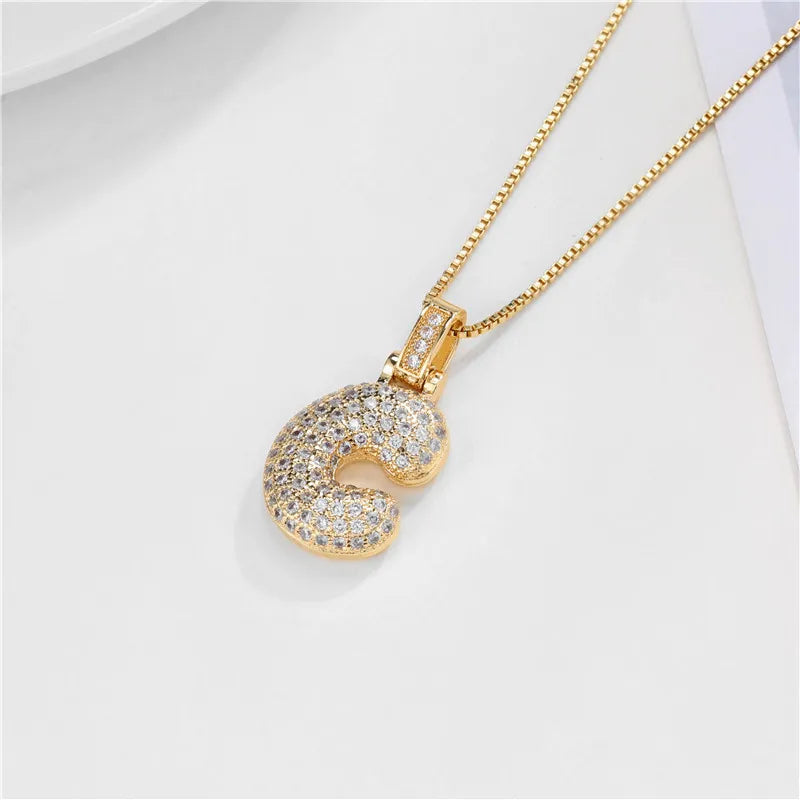 NEWBUY CZ Zirconia Crystal 26 A-Z Letters Pendant Necklace For Men Women Punk Initials Name Necklace Fashion Hip Hop Jewelry Vera Lux