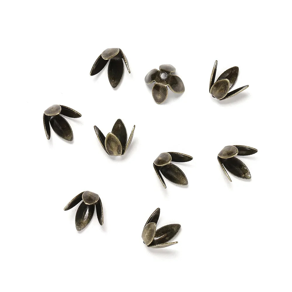 100pcs/lot Four Leaves Flower Metal Bulk Loose Sparer Caps Petal Apart End Bead Caps For Jewelry Making Bracelet Findings Vera Lux