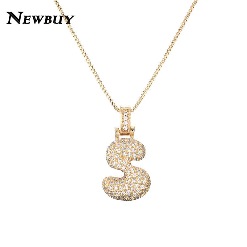 NEWBUY CZ Zirconia Crystal 26 A-Z Letters Pendant Necklace For Men Women Punk Initials Name Necklace Fashion Hip Hop Jewelry Vera Lux