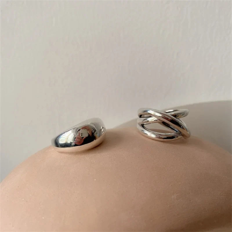 VENTFILLE 925 Sterling Silver Irregular Water Droplets Cross Ring Female Simple Retro Style Handmade Jewelry Vera Lux