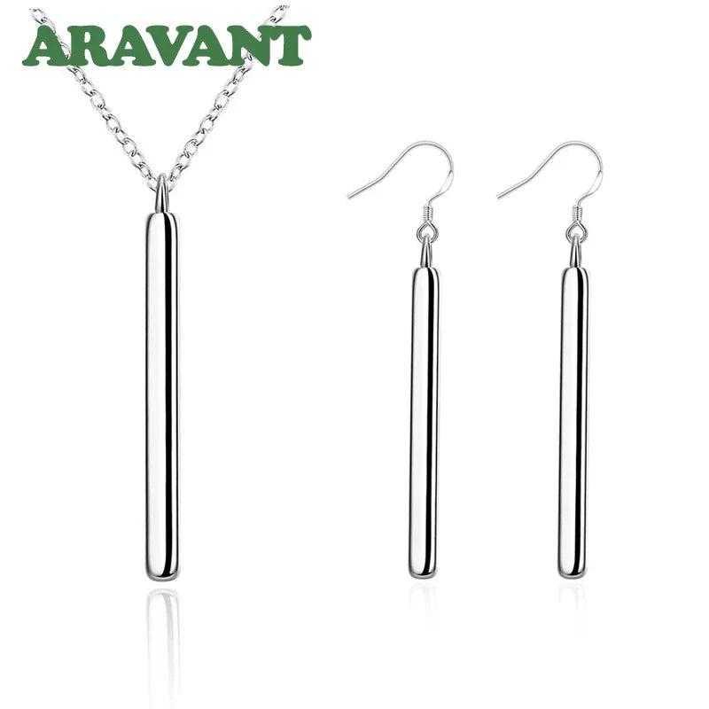 Silver 925 Jewelry Sets Square Column Necklaces Drop Earring For Women Fashion Jewelry Set Vera Lux
