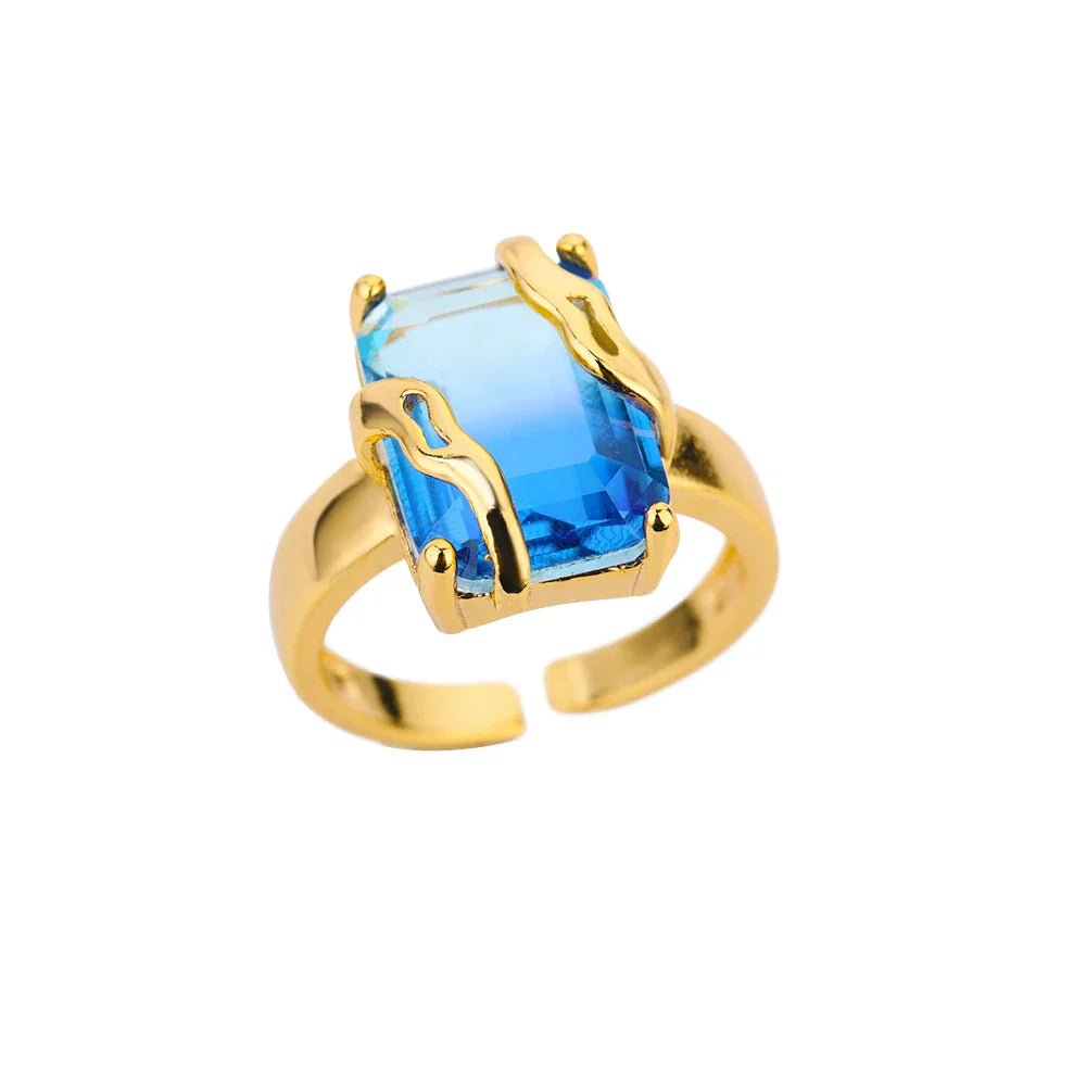 Minimalist Zircon Blue Crystal Stone Rings For Women Stainless Steel Cubic Zirconia Square Geometry Ring Party Jewelry Gift Vera Lux