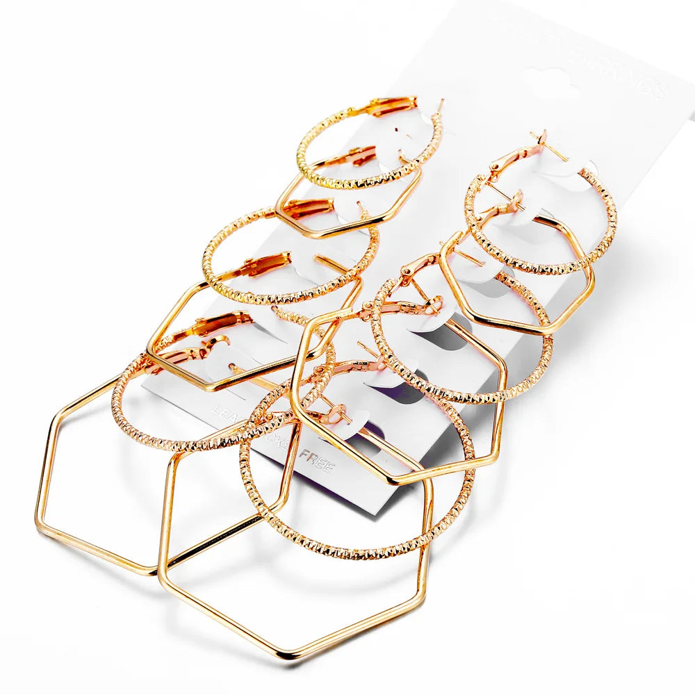 Fashion Hyperbolic Hoop Earrings Set For Women Gold Silver Color Small Big Polygon Circle Earring Female Trendy Jewelry Gift Vera Lux