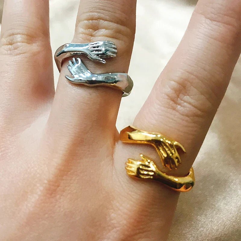 Gothic Hug Muscle Hands Rings For Women Men Adjustable Open Cuff Ring Party Wedding Couple Rings Vintage Jewelry Anillos Bague Vera Lux
