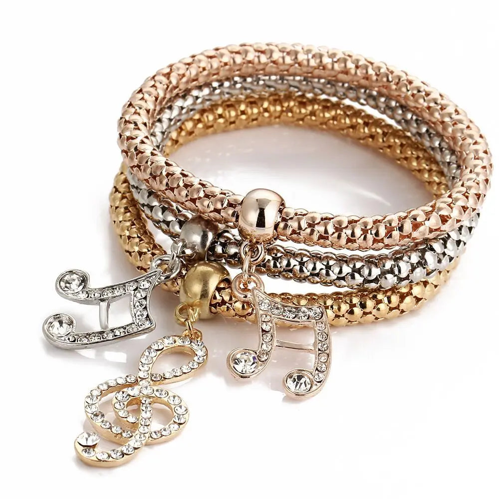 3colors/Lot Elastic Bracelets & Bangle For Women Crystal Tree of Life Owl Key lock Music Note Owl Butterfly Heart Charm Jewelry Vera Lux