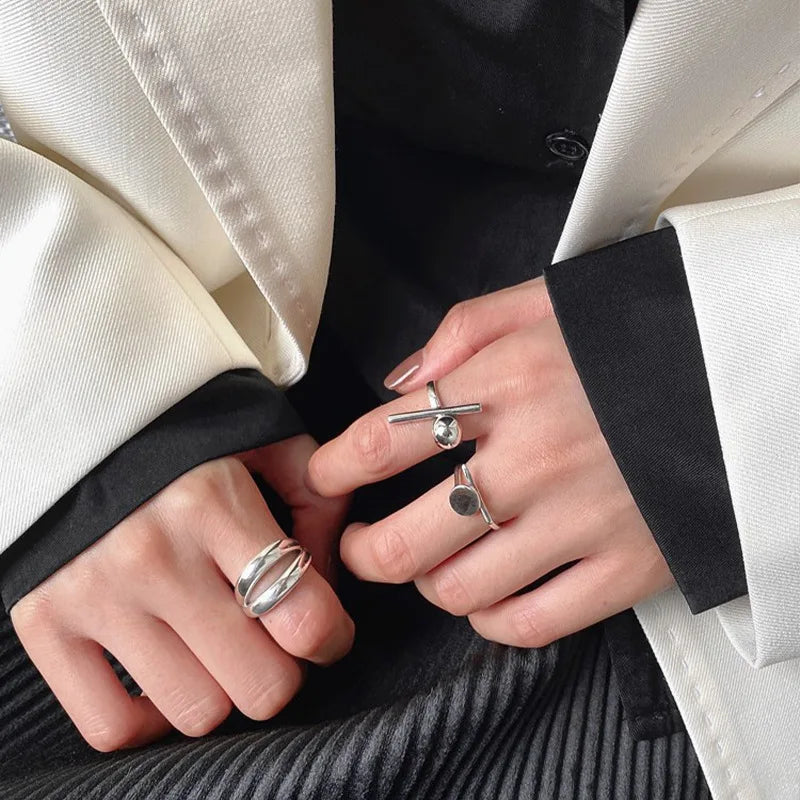 VENTFILLE 925 Sterling Silver Rings New Fashion Party Jewelry Vintage Charm Double Layer Geometric Nail Design Accessories Gifts Vera Lux