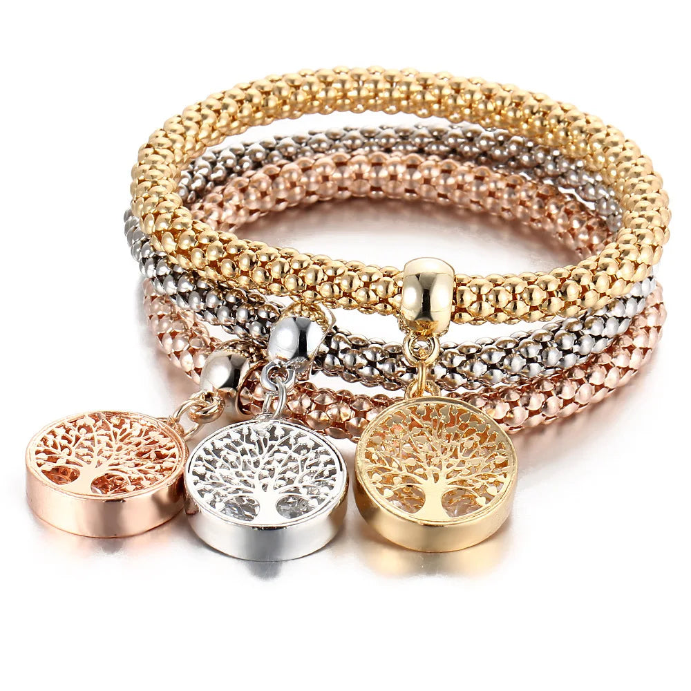 3colors/Lot Elastic Bracelets & Bangle For Women Crystal Tree of Life Owl Key lock Music Note Owl Butterfly Heart Charm Jewelry Vera Lux