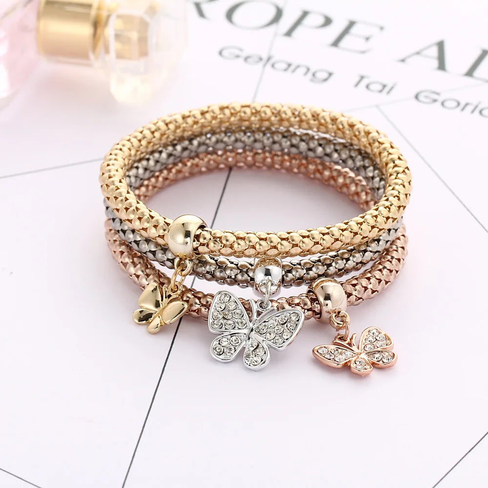 3colors/Lot Elastic Bracelets & Bangle For Women Crystal Tree of Life Owl Key lock Music Note Owl Butterfly Heart Charm Jewelry Vera Lux