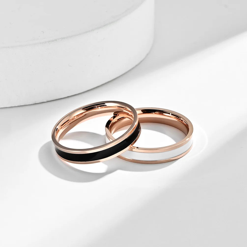 4mm Stainless Steel Black/White Enamel Wedding Band Ring for Women Girl Size 3-10 Vera Lux