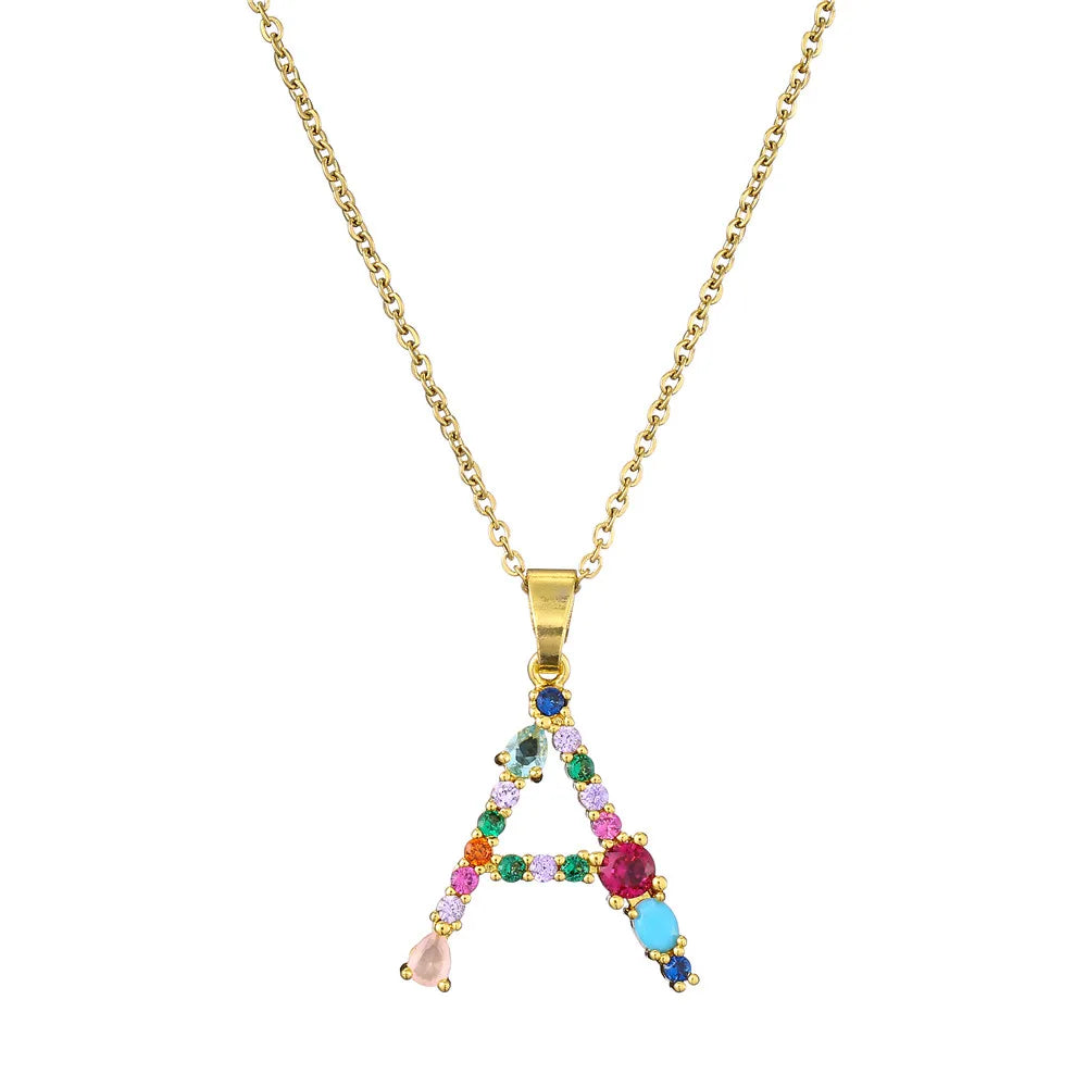 2024 New Hot Colourful Crystal AAA CZ 26 Capital Letters Pendant Necklace For Women Girl Gold Color Copper Initial Name Jewelry Vera Lux