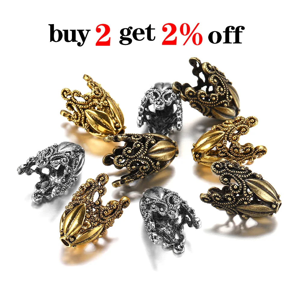 2pcs/lot Alloy Beads Caps Mixed Hollow Flower Necklace Earrings End Beads Cap Connectors For DIY Jewelry Making Accessroies Vera Lux