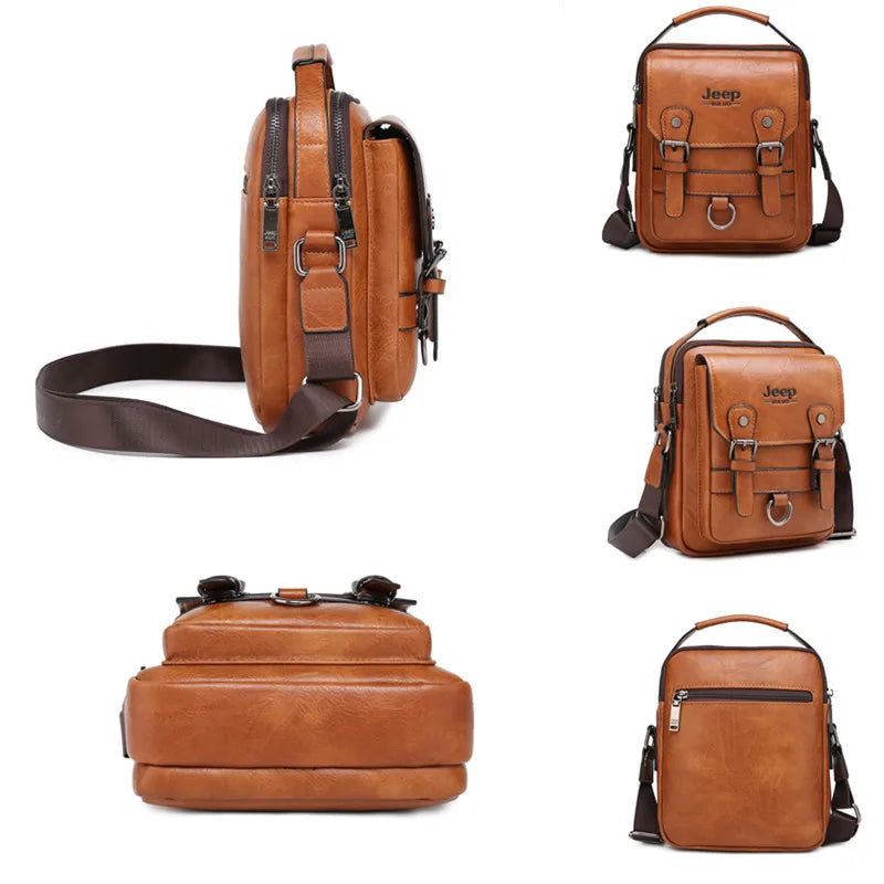 JEEP BULUO Multi-function Business Handbags Men New Man's Shoulder Bag Large Capacity Leather Messenger Bag Crossbody Big Brand Whatever the Treasure
