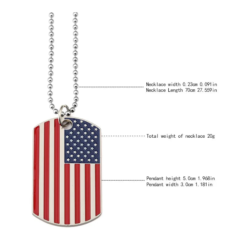 Hip Hop American USA Flag Necklace Men's US Army Military Card Pendant  Beaded Chain For Women The Stars And Stripes Jewelry Vera Lux