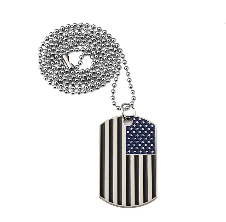 Hip Hop American USA Flag Necklace Men's US Army Military Card Pendant  Beaded Chain For Women The Stars And Stripes Jewelry Vera Lux