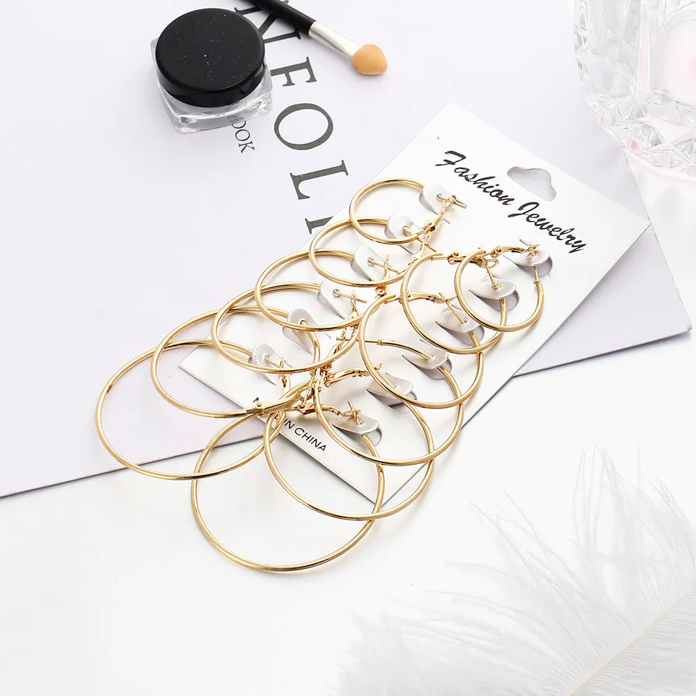 New 6 Pairs/set Hoop Earrings Gold Silver color Small Big Circle Earring Set for Women Simple Punk Ear Clip 2019 Fashion Jewelry Vera Lux